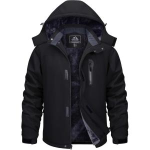 imageTACVASEN Mens Ski Snowboard Jacket Warm Winter Windproof Hiking Fishing Travel Fleece Lined Jacket Hooded with PocketsBlack
