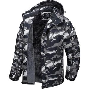 imageTACVASEN Mens Ski Snowboard Jacket Warm Winter Windproof Hiking Fishing Travel Fleece Lined Jacket Hooded with PocketsBlack Camo