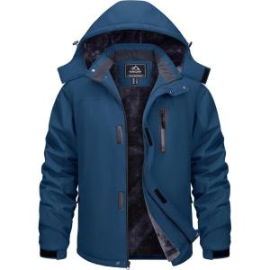 imageTACVASEN Mens Ski Snowboard Jacket Warm Winter Windproof Hiking Fishing Travel Fleece Lined Jacket Hooded with PocketsDenim Blue