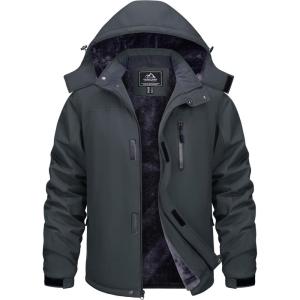 imageTACVASEN Mens Ski Snowboard Jacket Warm Winter Windproof Hiking Fishing Travel Fleece Lined Jacket Hooded with PocketsGrey