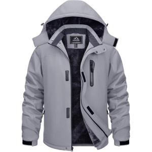 imageTACVASEN Mens Ski Snowboard Jacket Warm Winter Windproof Hiking Fishing Travel Fleece Lined Jacket Hooded with PocketsLight Grey