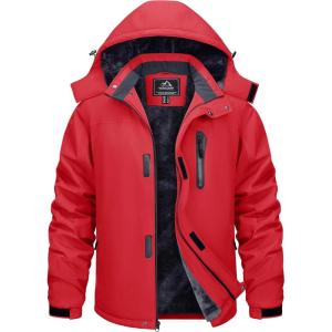 imageTACVASEN Mens Ski Snowboard Jacket Warm Winter Windproof Hiking Fishing Travel Fleece Lined Jacket Hooded with PocketsRed