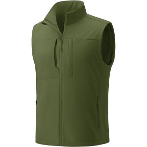 imageTACVASEN Mens Windproof Lightweight Vest Waterproof with Pockets Softshell Sleeveless Fleece Jacket for Hiking GolfArmy Green