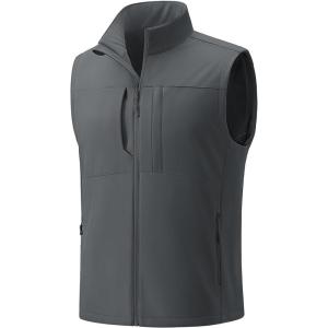 imageTACVASEN Mens Windproof Lightweight Vest Waterproof with Pockets Softshell Sleeveless Fleece Jacket for Hiking GolfDark Grey