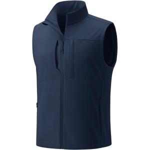 imageTACVASEN Mens Windproof Lightweight Vest Waterproof with Pockets Softshell Sleeveless Fleece Jacket for Hiking GolfNavy