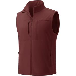 imageTACVASEN Mens Windproof Lightweight Vest Waterproof with Pockets Softshell Sleeveless Fleece Jacket for Hiking GolfWine Red