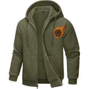 imageTACVASEN Mens Zip Up Hoodie Fleece Lined Hoodie Jacket Men Full Zip Sweatshirts Outdoor Thermal Athletic HoodiesArmy Green