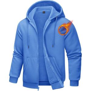 imageTACVASEN Mens Zip Up Hoodie Fleece Lined Hoodie Jacket Men Full Zip Sweatshirts Outdoor Thermal Athletic HoodiesAzure