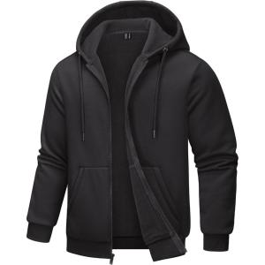 imageTACVASEN Mens Zip Up Hoodie Fleece Lined Hoodie Jacket Men Full Zip Sweatshirts Outdoor Thermal Athletic HoodiesBlack
