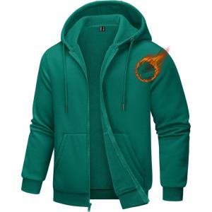 imageTACVASEN Mens Zip Up Hoodie Fleece Lined Hoodie Jacket Men Full Zip Sweatshirts Outdoor Thermal Athletic HoodiesE Green