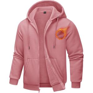 imageTACVASEN Mens Zip Up Hoodie Fleece Lined Hoodie Jacket Men Full Zip Sweatshirts Outdoor Thermal Athletic HoodiesGrey Pink