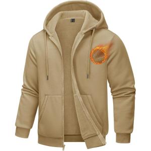 imageTACVASEN Mens Zip Up Hoodie Fleece Lined Hoodie Jacket Men Full Zip Sweatshirts Outdoor Thermal Athletic HoodiesKhaki