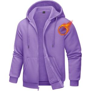 imageTACVASEN Mens Zip Up Hoodie Fleece Lined Hoodie Jacket Men Full Zip Sweatshirts Outdoor Thermal Athletic HoodiesLight Purple