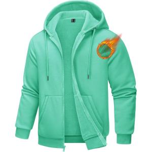 imageTACVASEN Mens Zip Up Hoodie Fleece Lined Hoodie Jacket Men Full Zip Sweatshirts Outdoor Thermal Athletic HoodiesMint Green
