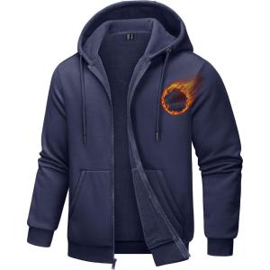 imageTACVASEN Mens Zip Up Hoodie Fleece Lined Hoodie Jacket Men Full Zip Sweatshirts Outdoor Thermal Athletic HoodiesNavy