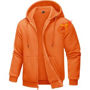 imageTACVASEN Mens Zip Up Hoodie Fleece Lined Hoodie Jacket Men Full Zip Sweatshirts Outdoor Thermal Athletic HoodiesOrange