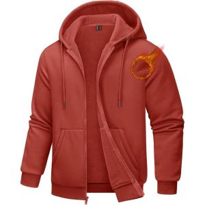 imageTACVASEN Mens Zip Up Hoodie Fleece Lined Hoodie Jacket Men Full Zip Sweatshirts Outdoor Thermal Athletic HoodiesOrange Red