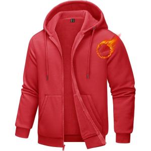 imageTACVASEN Mens Zip Up Hoodie Fleece Lined Hoodie Jacket Men Full Zip Sweatshirts Outdoor Thermal Athletic HoodiesTomato Red
