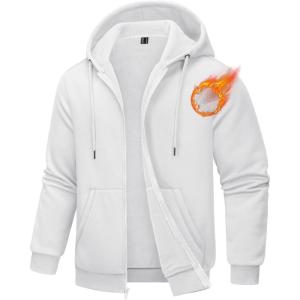 imageTACVASEN Mens Zip Up Hoodie Fleece Lined Hoodie Jacket Men Full Zip Sweatshirts Outdoor Thermal Athletic HoodiesWhite