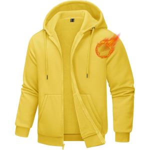 imageTACVASEN Mens Zip Up Hoodie Fleece Lined Hoodie Jacket Men Full Zip Sweatshirts Outdoor Thermal Athletic HoodiesYellow