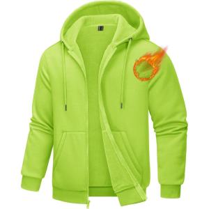 imageTACVASEN Mens Zip Up Hoodie Fleece Lined Hoodie Jacket Men Full Zip Sweatshirts Outdoor Thermal Athletic HoodiesYellow Green