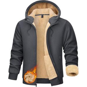 imageTACVASEN Mens Zip Up Sherpa Lined Hoodies Thick Fleece Heavyweight Jacket Windproof Thermal Zipper Sweatshirt02 Dark Grey