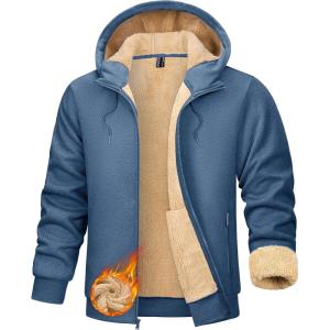 imageTACVASEN Mens Zip Up Sherpa Lined Hoodies Thick Fleece Heavyweight Jacket Windproof Thermal Zipper Sweatshirt06 Grey Blue