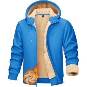 imageTACVASEN Mens Zip Up Sherpa Lined Hoodies Thick Fleece Heavyweight Jacket Windproof Thermal Zipper Sweatshirt09 Azure