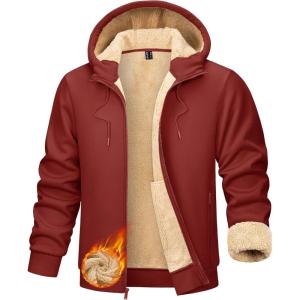 imageTACVASEN Mens Zip Up Sherpa Lined Hoodies Thick Fleece Heavyweight Jacket Windproof Thermal Zipper Sweatshirt10 Orange Red