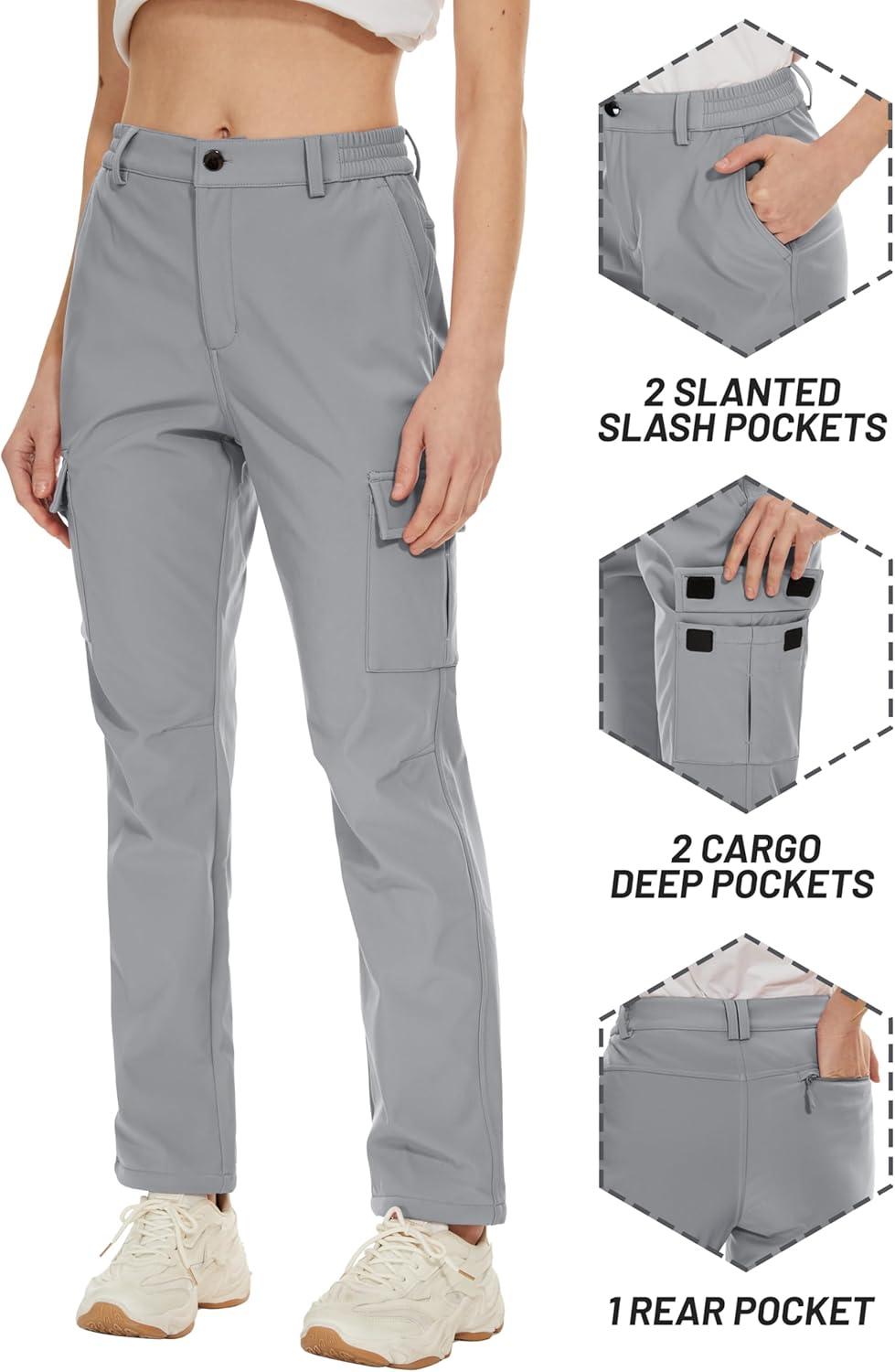 imageTACVASEN Hiking Pants for Women Water Resistant Snowboard Ski Pants with 5 Pockets Light Grey S
