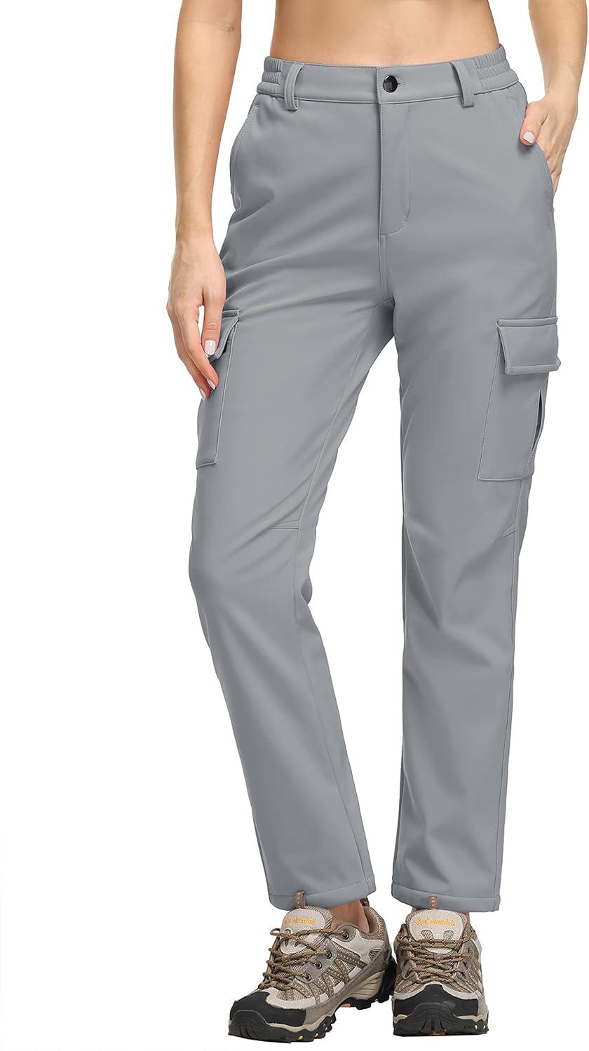 imageTACVASEN Hiking Pants for Women Water Resistant Snowboard Ski Pants with 5 Pockets Light Grey S