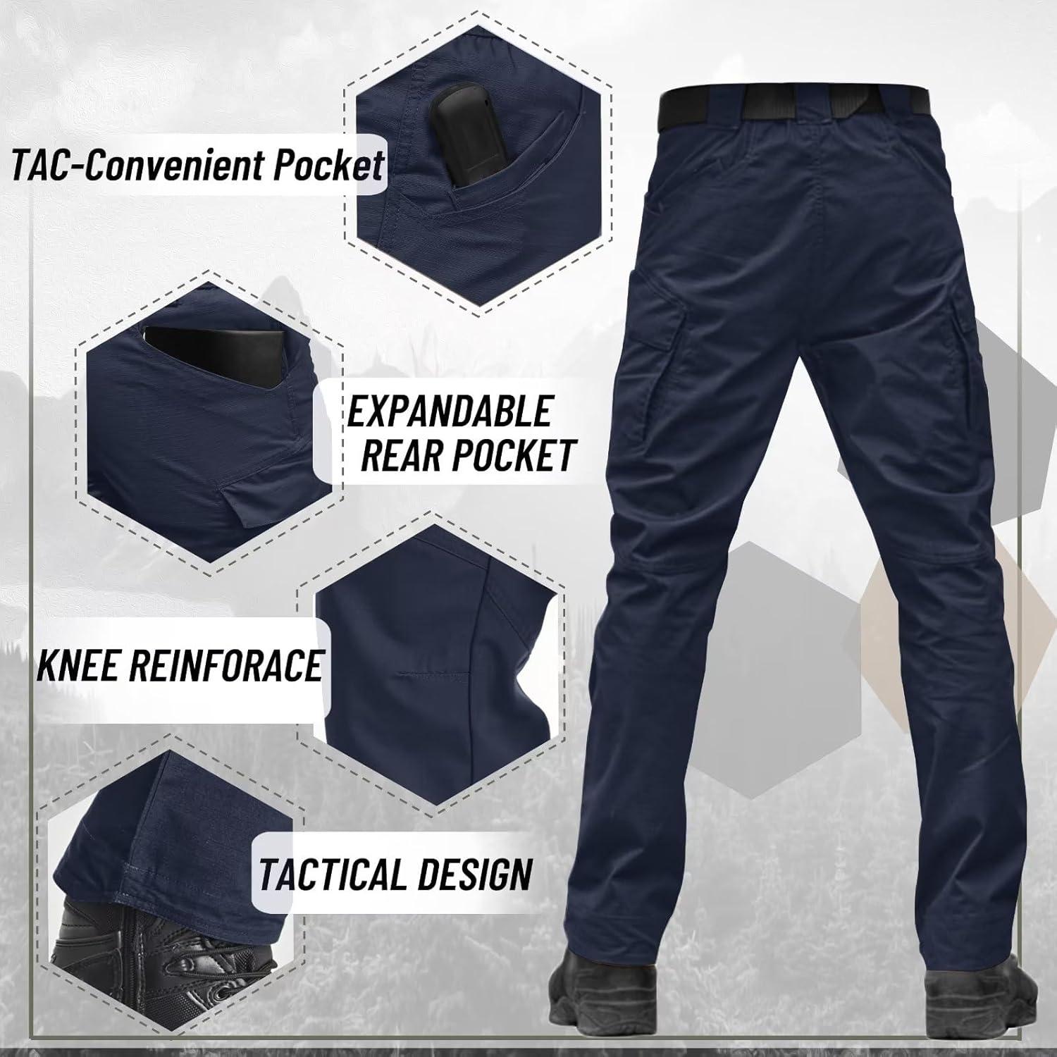 imageTACVASEN Mens Tactical Pants 9 Pockets Cargo Hiking Pants Lightweight Work Pants for Men Construction Water Resistant Navy 38
