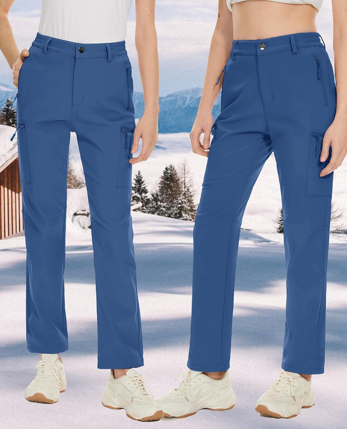 imageTACVASEN Outdoor Fleece Hiking Pants Women Winter Snow Pants Windproof Water Resistant Thermal Pants for Snowboarding Skiing Blue Grey
