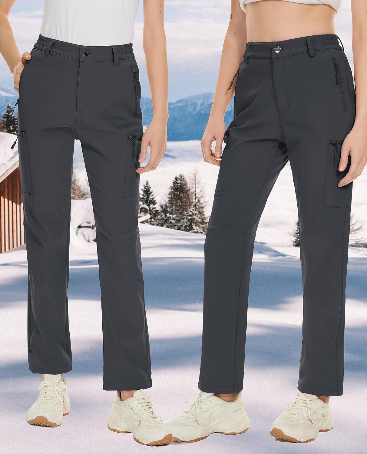 imageTACVASEN Women Cold Weather Hiking Pants Windproof Softshell Insulated Winter Snow Pants Fleece Lined Ski Mountain Pants Dark Grey