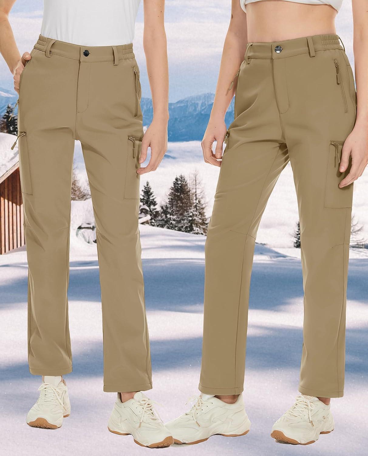 imageTACVASEN Women Softshell Hiking Pants Outdoor Warm Fleece Lined Snow Ski Pants Water Resistant Snowboarding Insulated Pants