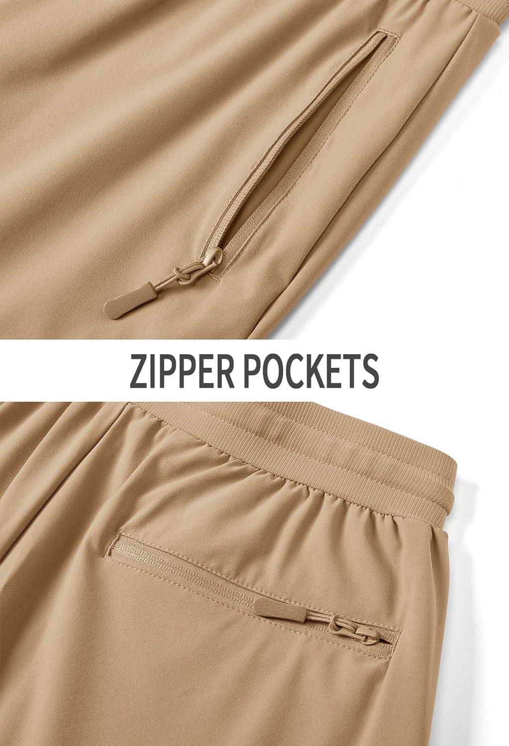 imageTACVASEN Womens Gym Athletic Joggers Pants Water Resistant Performance Fall Hiking Cargo Pants with Zipper Pockets Khaki