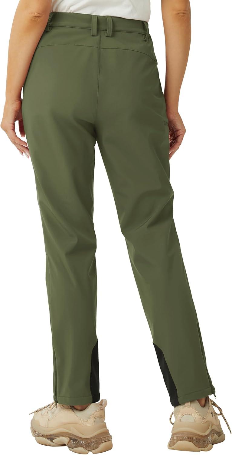 imageTACVASEN Womens Hiking Pants Fleece Lined Winter Snow Ski Pants Water Resistant Insulated Pants ScratchResistantArmy Green