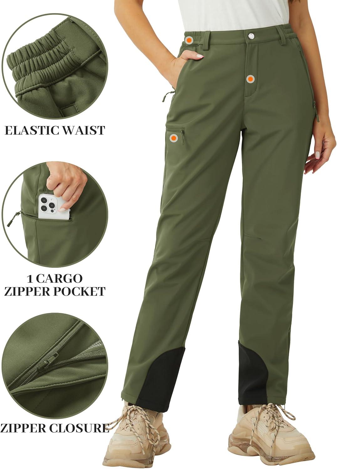 imageTACVASEN Womens Hiking Pants Fleece Lined Winter Snow Ski Pants Water Resistant Insulated Pants ScratchResistantArmy Green