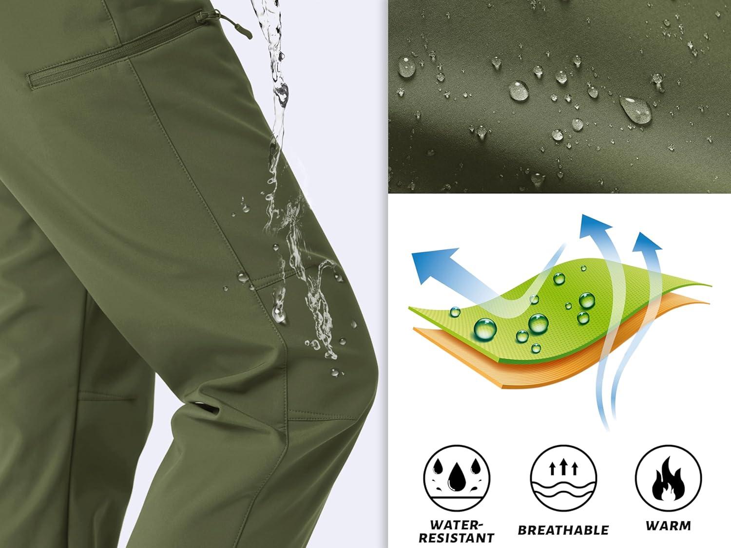 imageTACVASEN Womens Hiking Pants Fleece Lined Winter Snow Ski Pants Water Resistant Insulated Pants ScratchResistantArmy Green