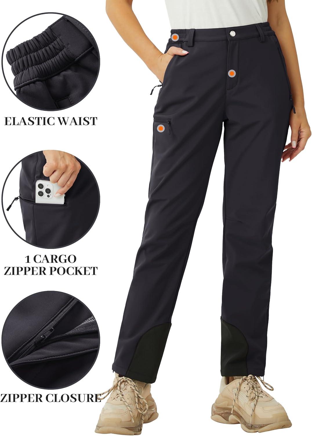 imageTACVASEN Womens Hiking Pants Fleece Lined Winter Snow Ski Pants Water Resistant Insulated Pants ScratchResistantBlack