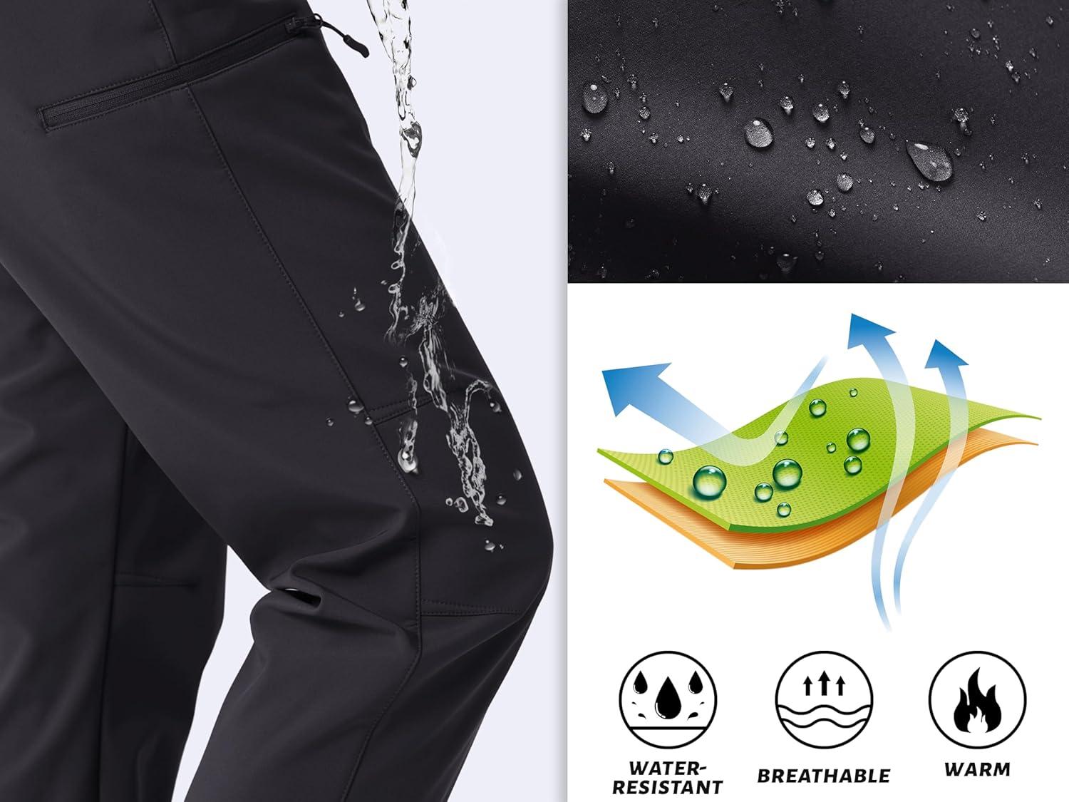 imageTACVASEN Womens Hiking Pants Fleece Lined Winter Snow Ski Pants Water Resistant Insulated Pants ScratchResistantBlack