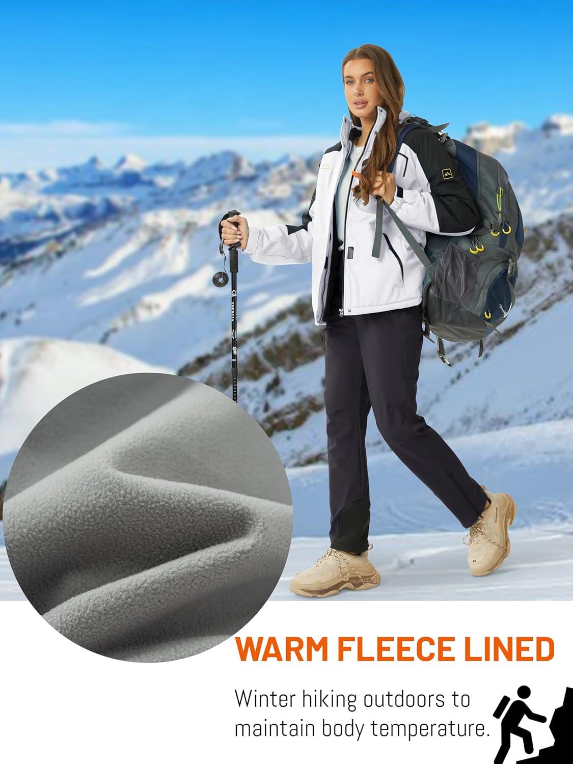 imageTACVASEN Womens Hiking Pants Fleece Lined Winter Snow Ski Pants Water Resistant Insulated Pants ScratchResistantBlack
