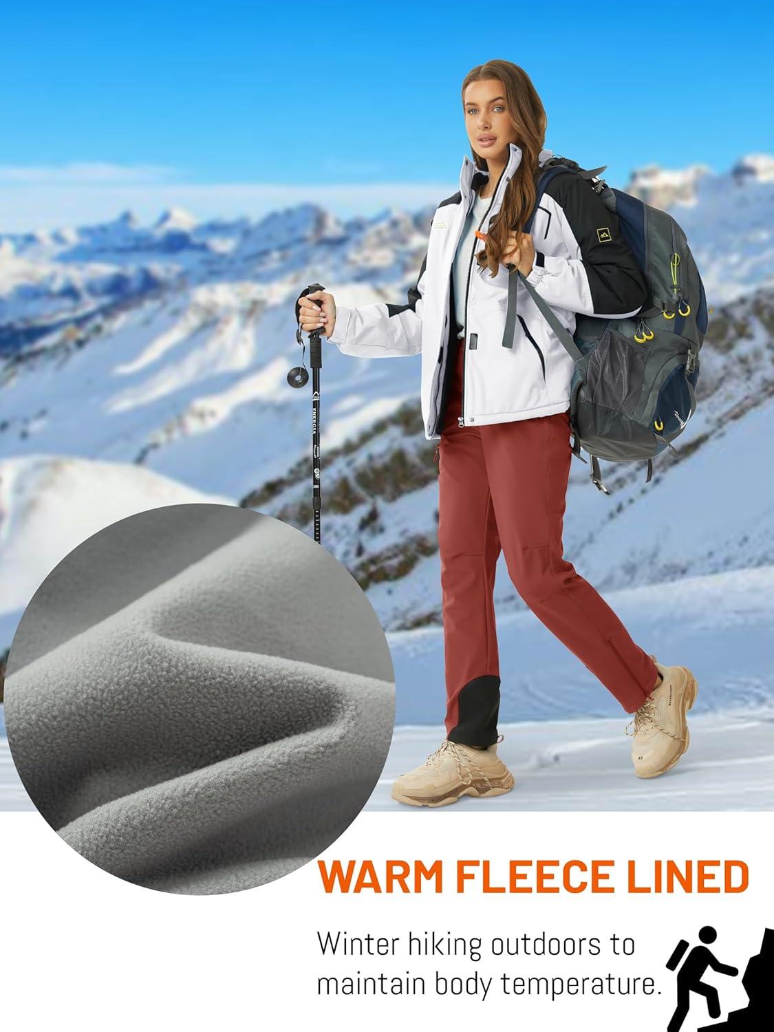 imageTACVASEN Womens Hiking Pants Fleece Lined Winter Snow Ski Pants Water Resistant Insulated Pants ScratchResistantDark Orange