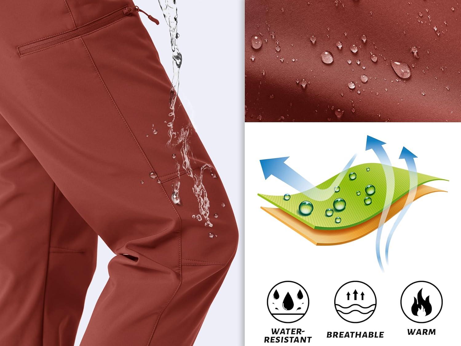 imageTACVASEN Womens Hiking Pants Fleece Lined Winter Snow Ski Pants Water Resistant Insulated Pants ScratchResistantDark Orange