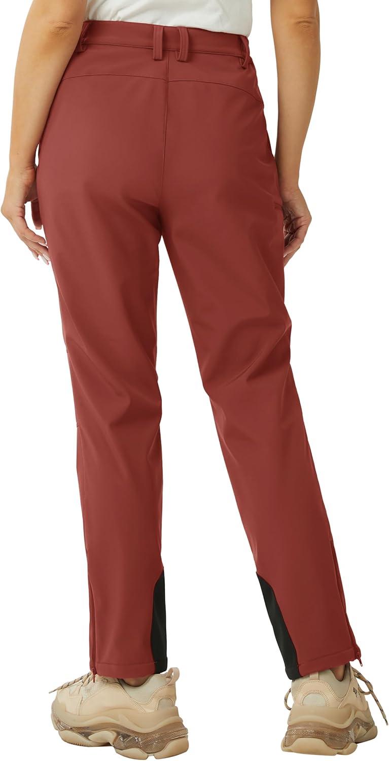 imageTACVASEN Womens Hiking Pants Fleece Lined Winter Snow Ski Pants Water Resistant Insulated Pants ScratchResistantDark Orange