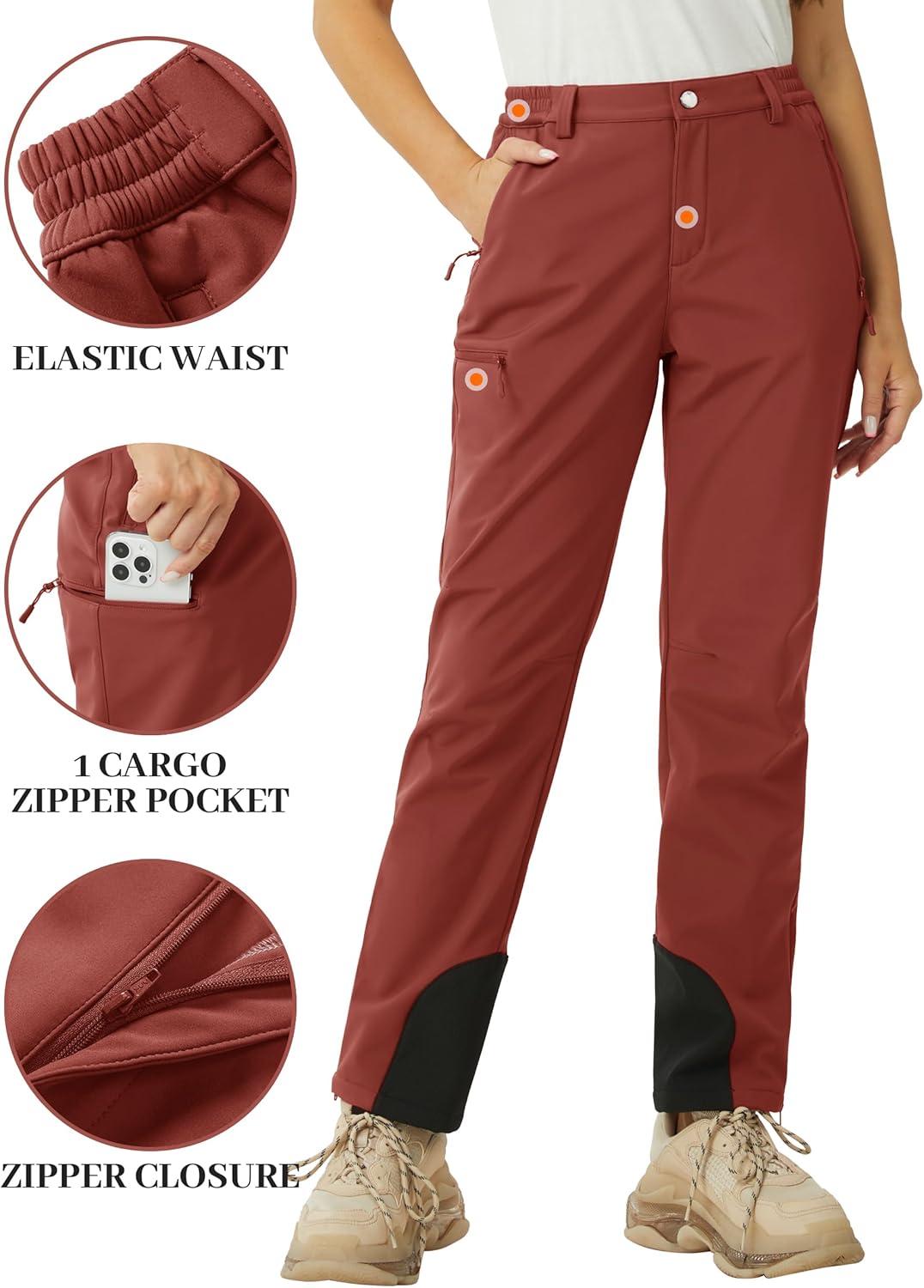 imageTACVASEN Womens Hiking Pants Fleece Lined Winter Snow Ski Pants Water Resistant Insulated Pants ScratchResistantDark Orange