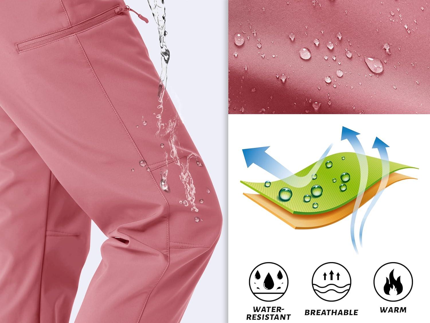 imageTACVASEN Womens Hiking Pants Fleece Lined Winter Snow Ski Pants Water Resistant Insulated Pants ScratchResistantGrey Pink