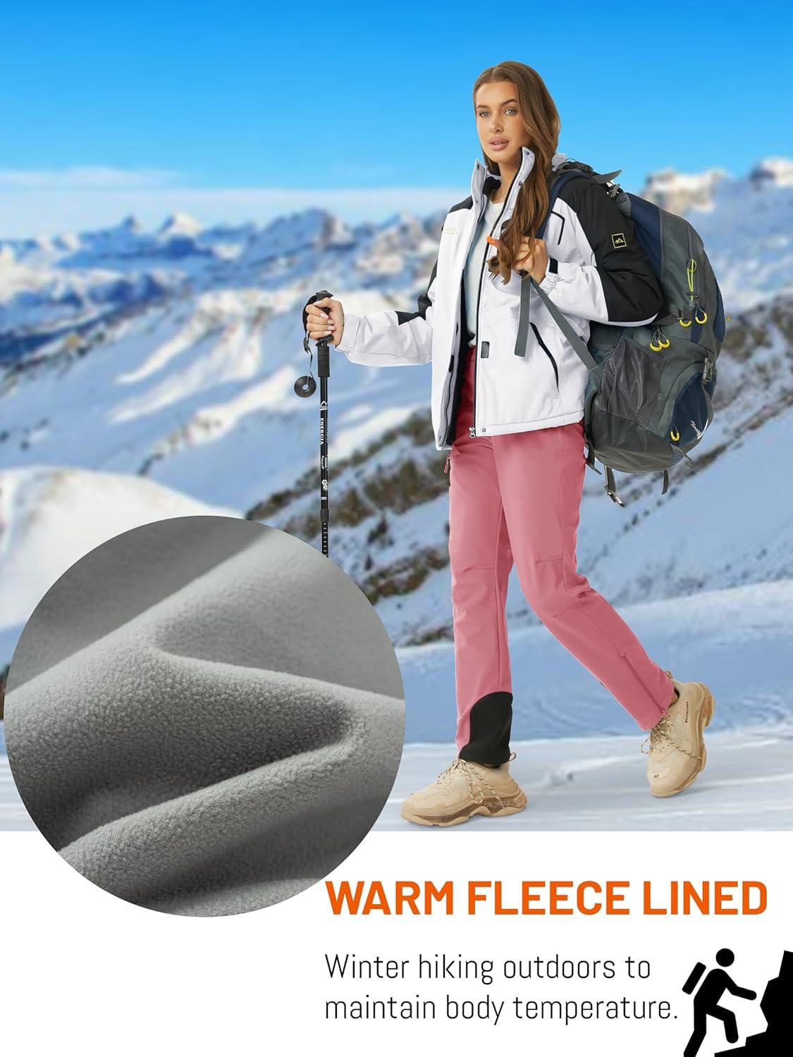 imageTACVASEN Womens Hiking Pants Fleece Lined Winter Snow Ski Pants Water Resistant Insulated Pants ScratchResistantGrey Pink