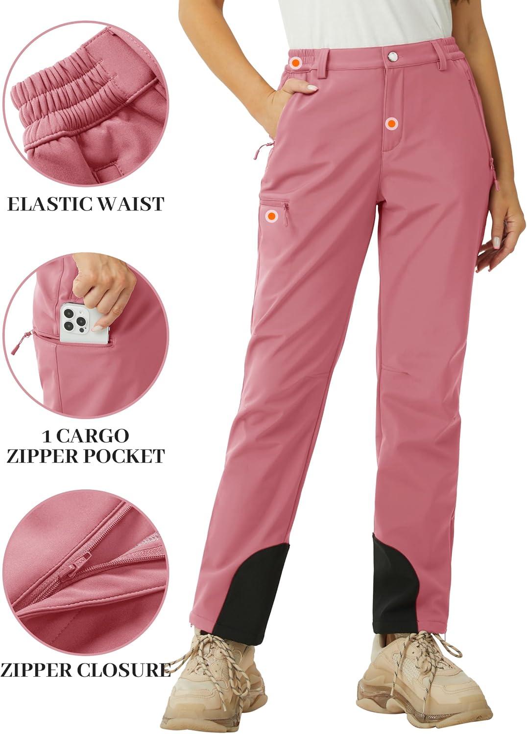 imageTACVASEN Womens Hiking Pants Fleece Lined Winter Snow Ski Pants Water Resistant Insulated Pants ScratchResistantGrey Pink