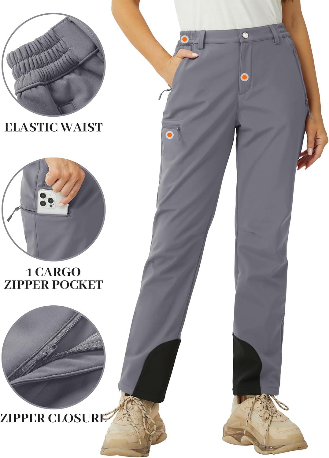 imageTACVASEN Womens Hiking Pants Fleece Lined Winter Snow Ski Pants Water Resistant Insulated Pants ScratchResistantLight Grey
